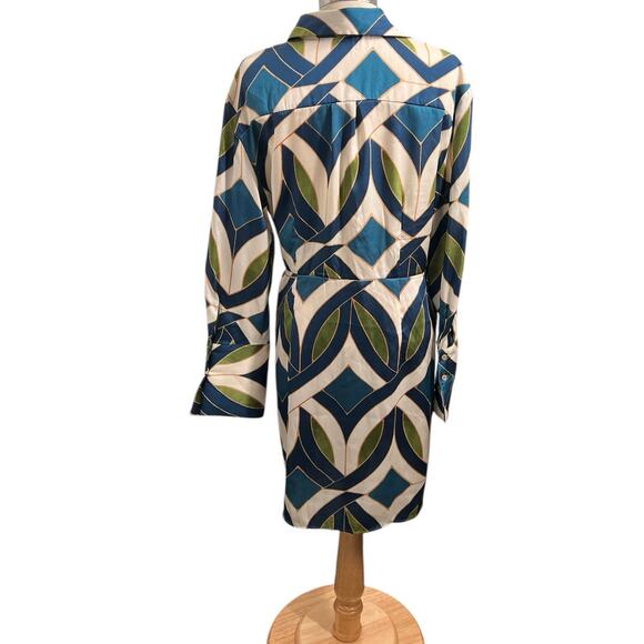 MNG Mango Retro Inspired Shirt Style Satin Wrap Dress Blue Size 8 Or Medium - Picture 5 of 13